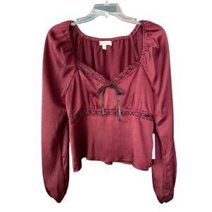 Womens Babydoll Long‎ Sleeve Crop Top M Romantic Grunge Whimsigoth Festival Y2K